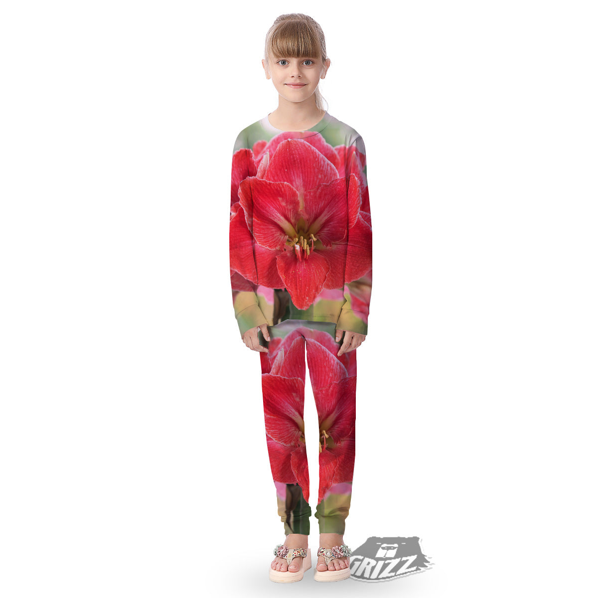 Fresh Amaryllis Print Kid's Pajamas-grizzshop