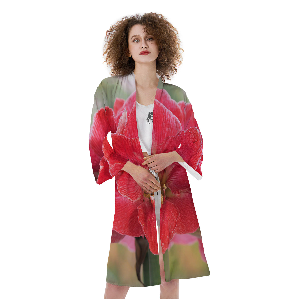 Fresh Amaryllis Print Kimono-grizzshop