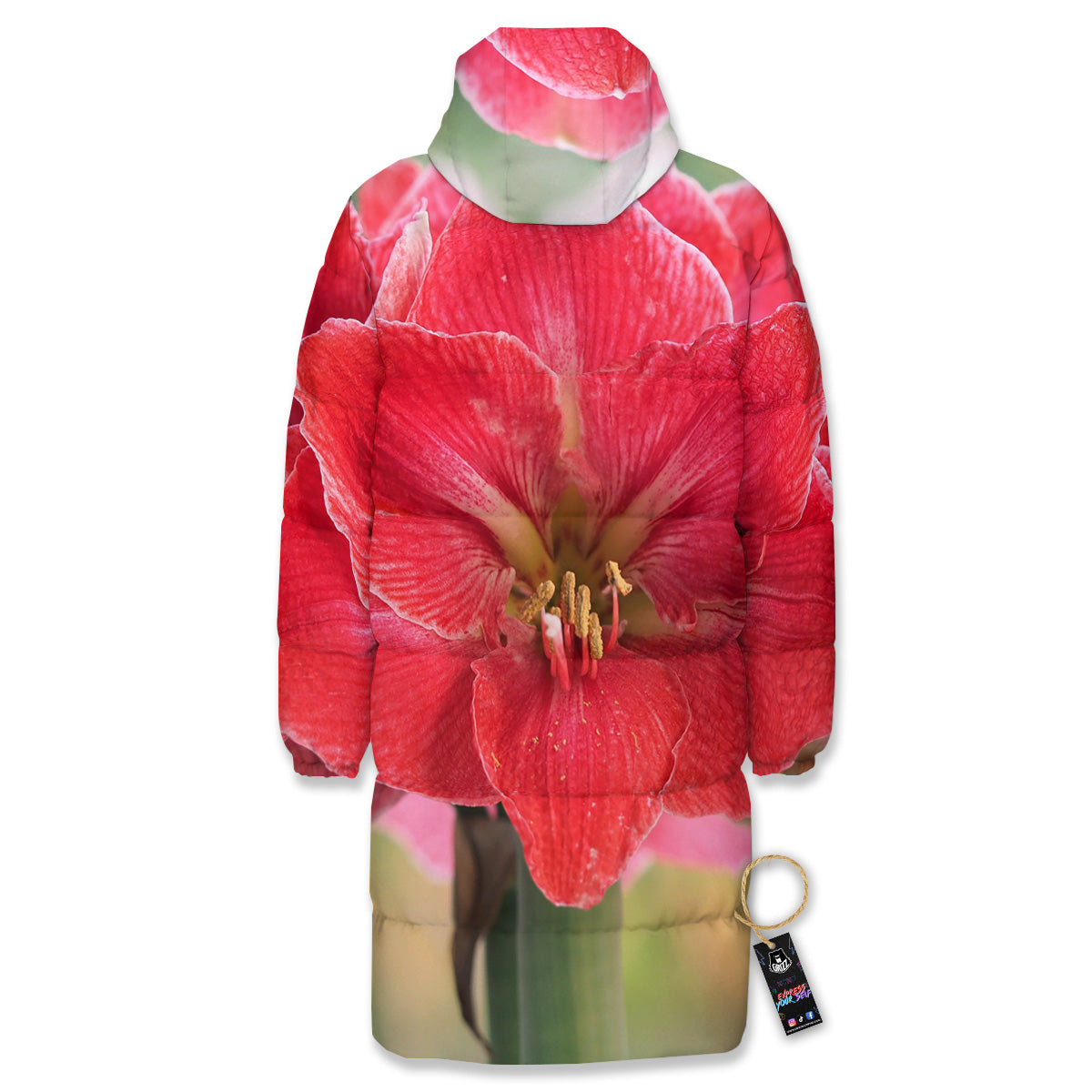 Fresh Amaryllis Print Long Down Jacket-grizzshop