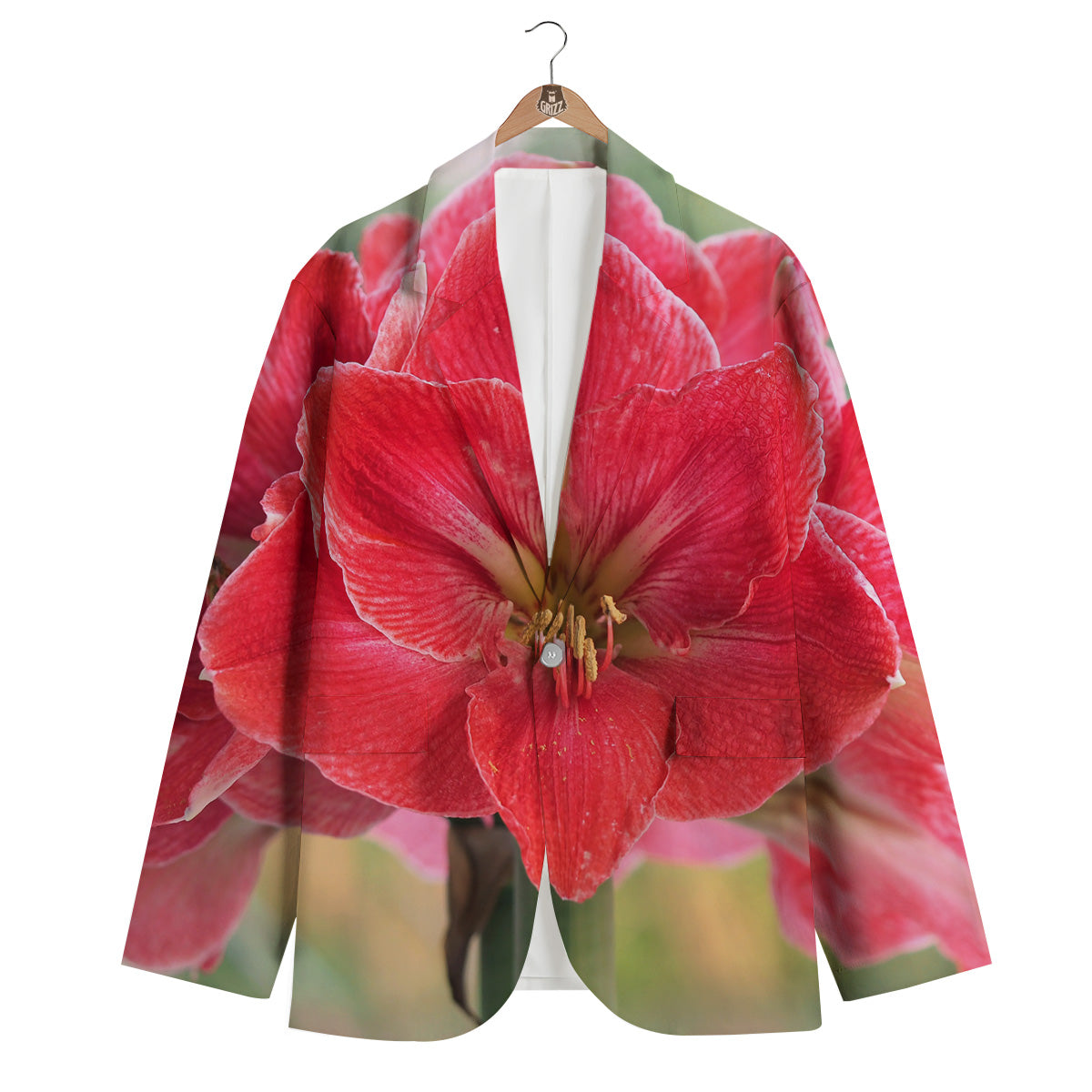 Fresh Amaryllis Print Men's Blazer-grizzshop