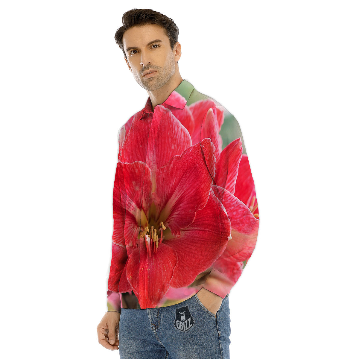 Fresh Amaryllis Print Men's Dress Shirts-grizzshop