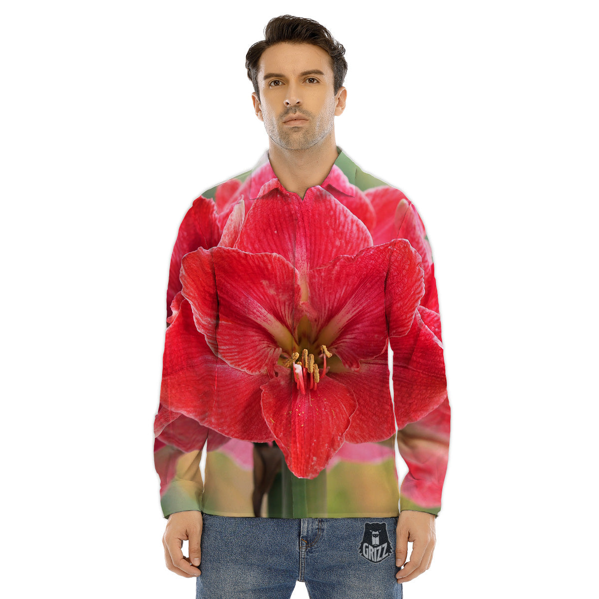 Fresh Amaryllis Print Men's Dress Shirts-grizzshop