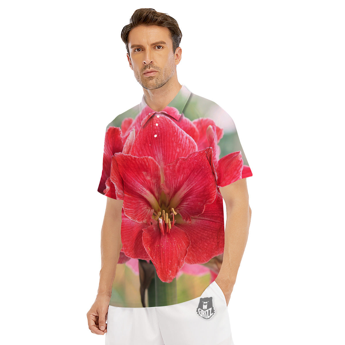 Fresh Amaryllis Print Men's Golf Shirts-grizzshop