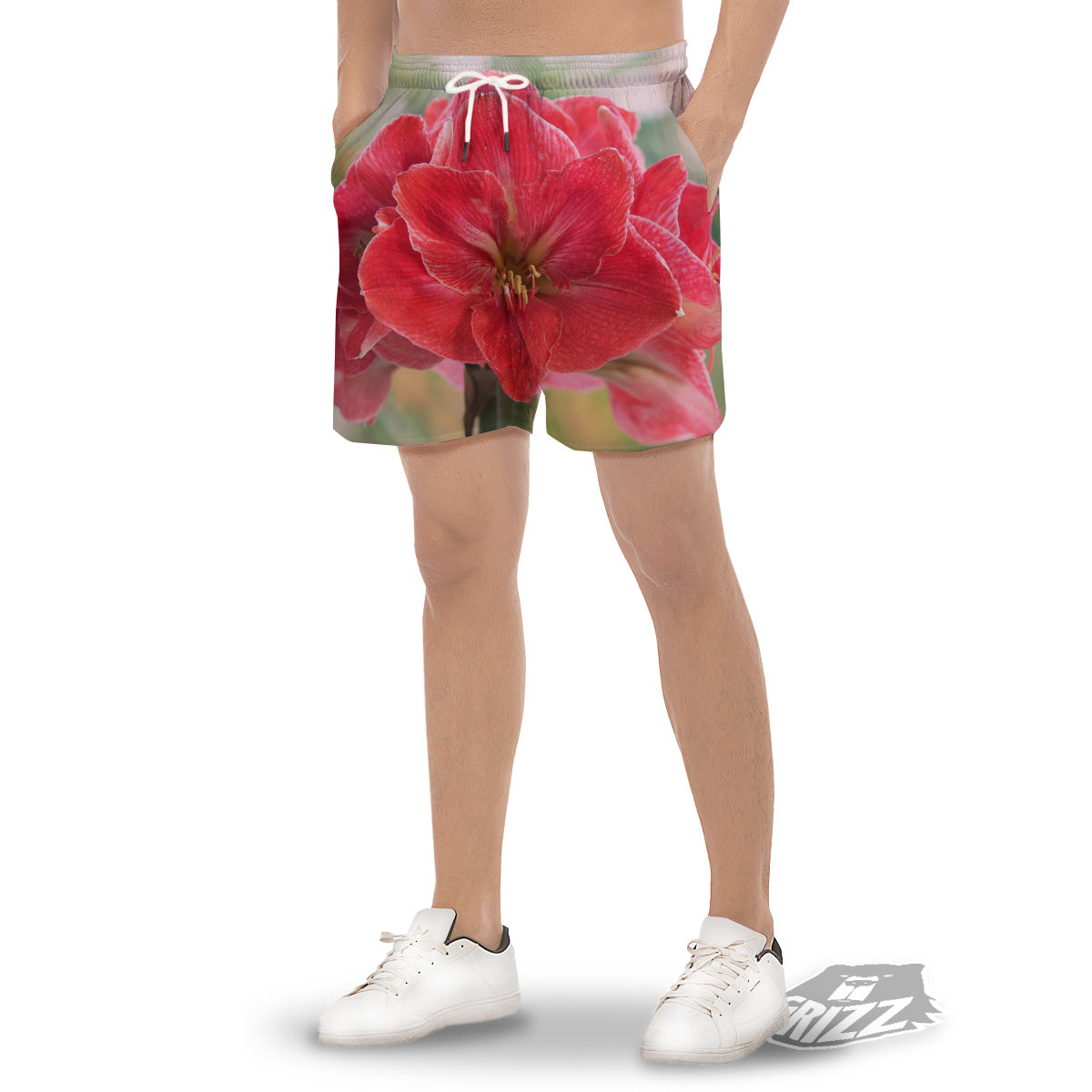 Fresh Amaryllis Print Men's Gym Shorts-grizzshop