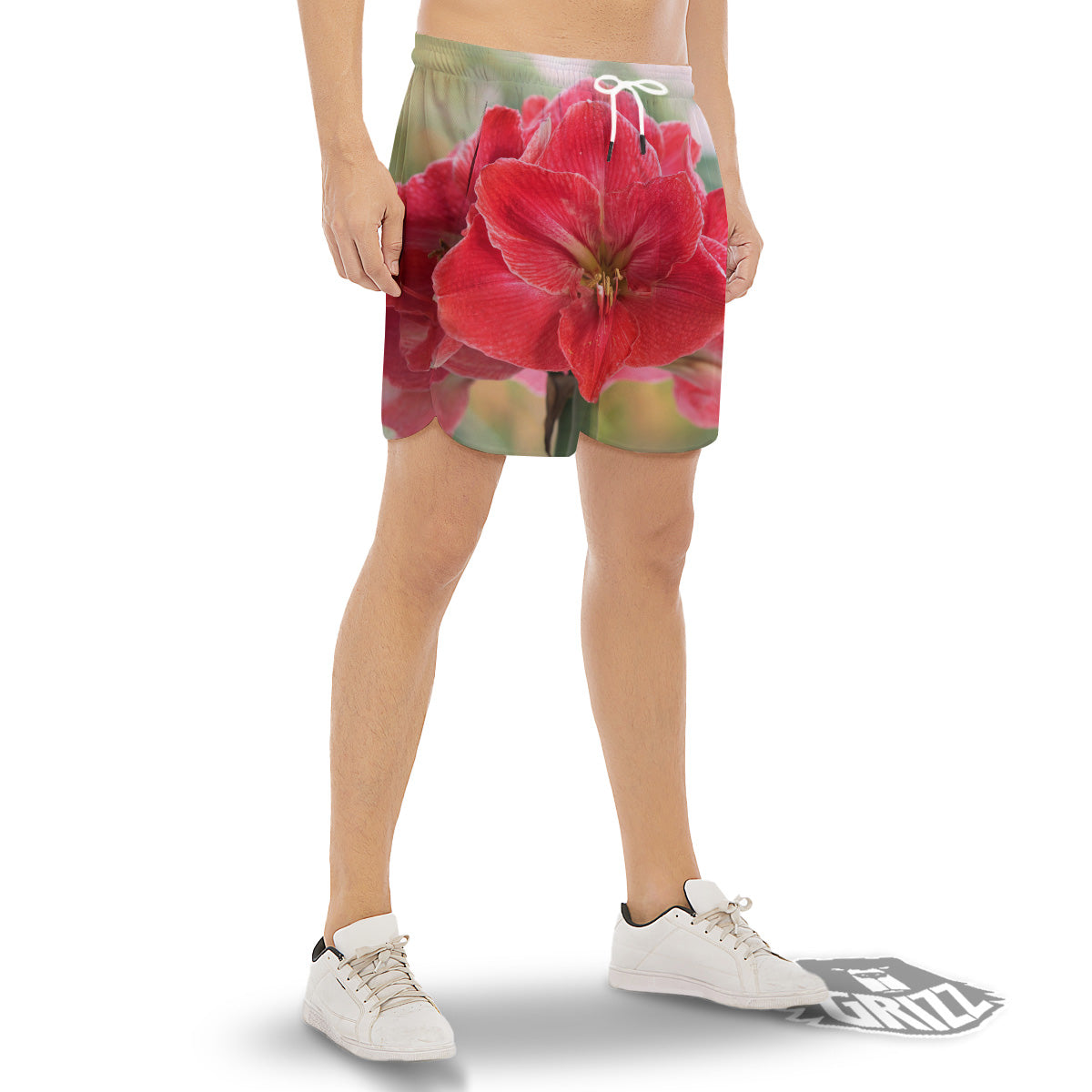 Fresh Amaryllis Print Men's Gym Shorts-grizzshop