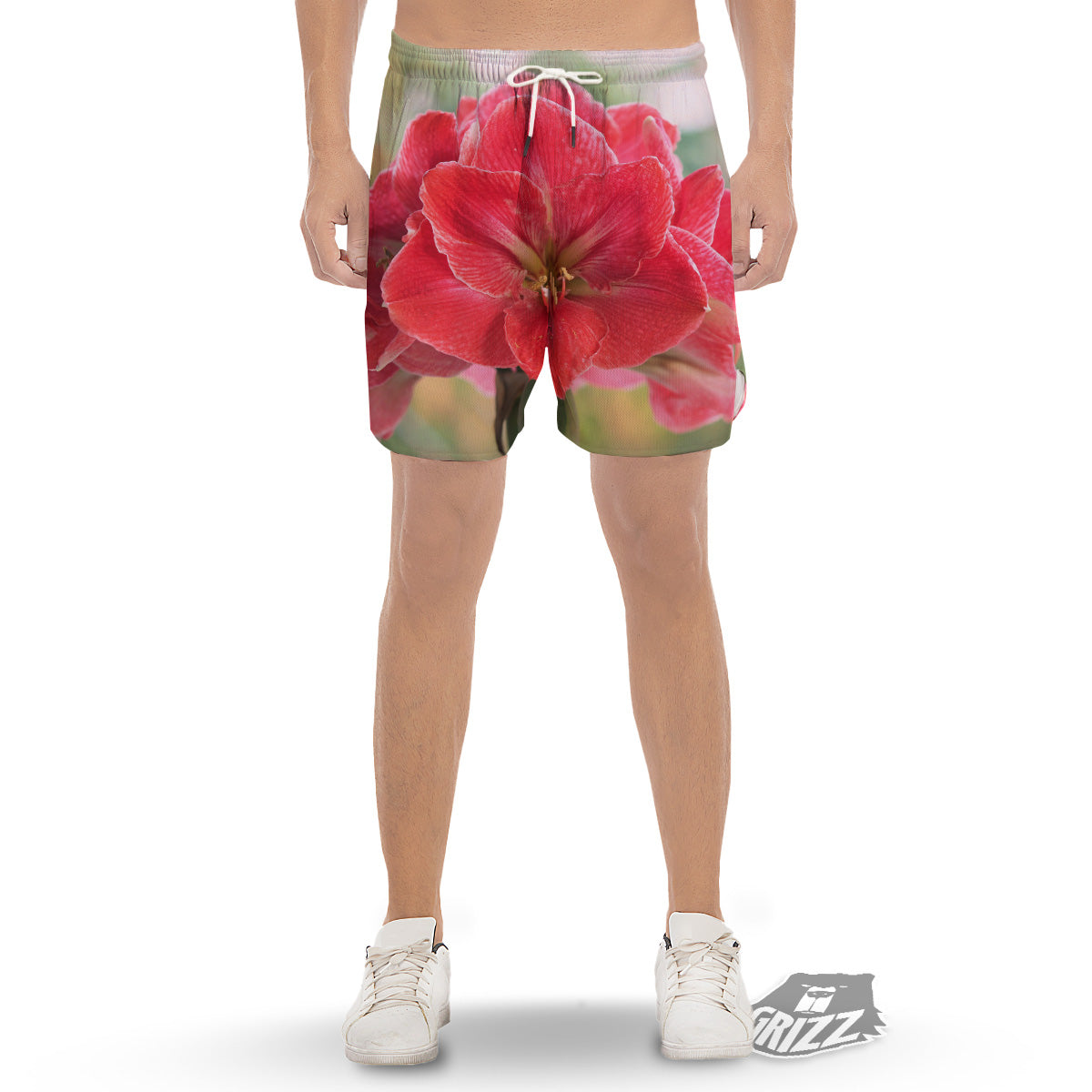 Fresh Amaryllis Print Men's Gym Shorts-grizzshop