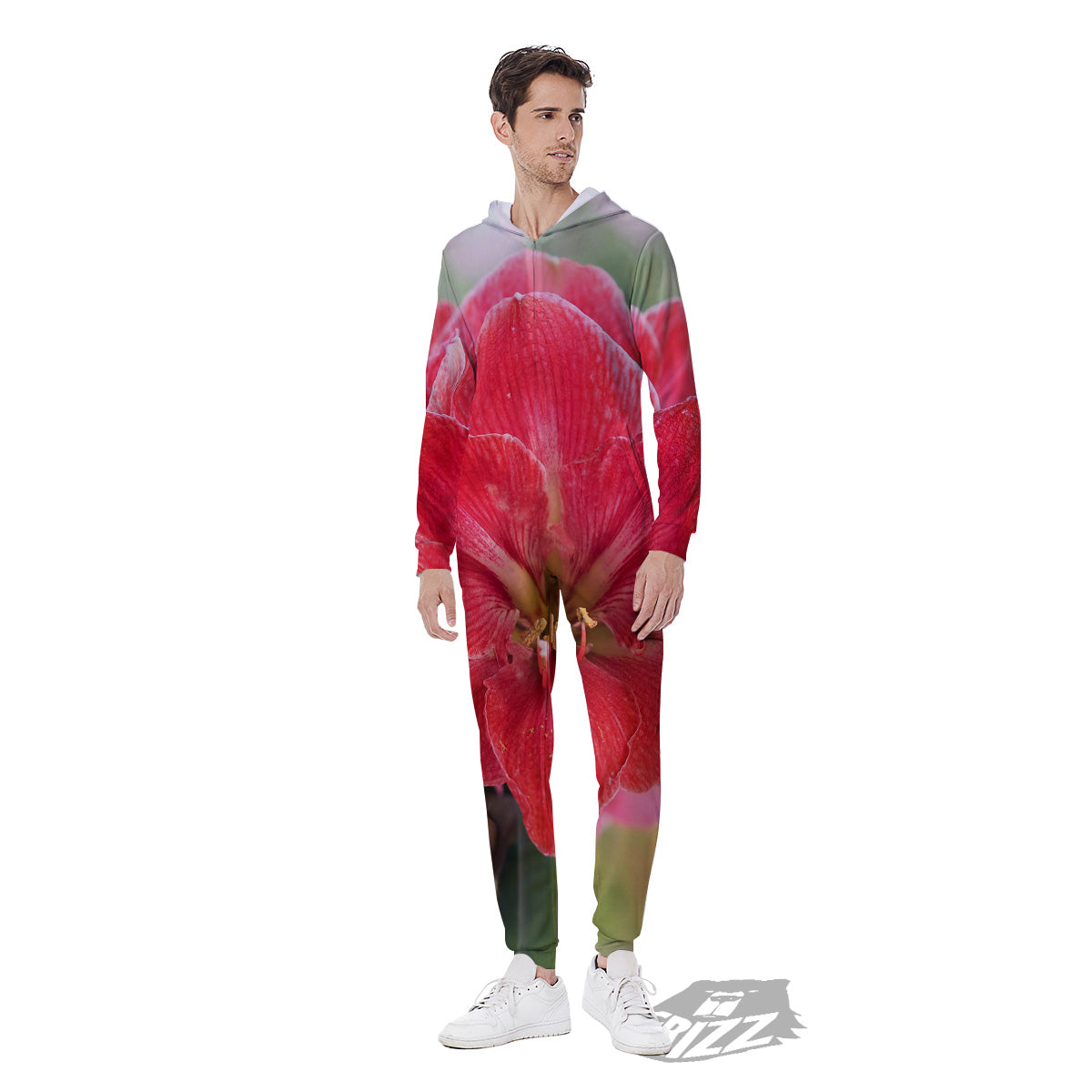 Fresh Amaryllis Print Men's Jumpsuit-grizzshop