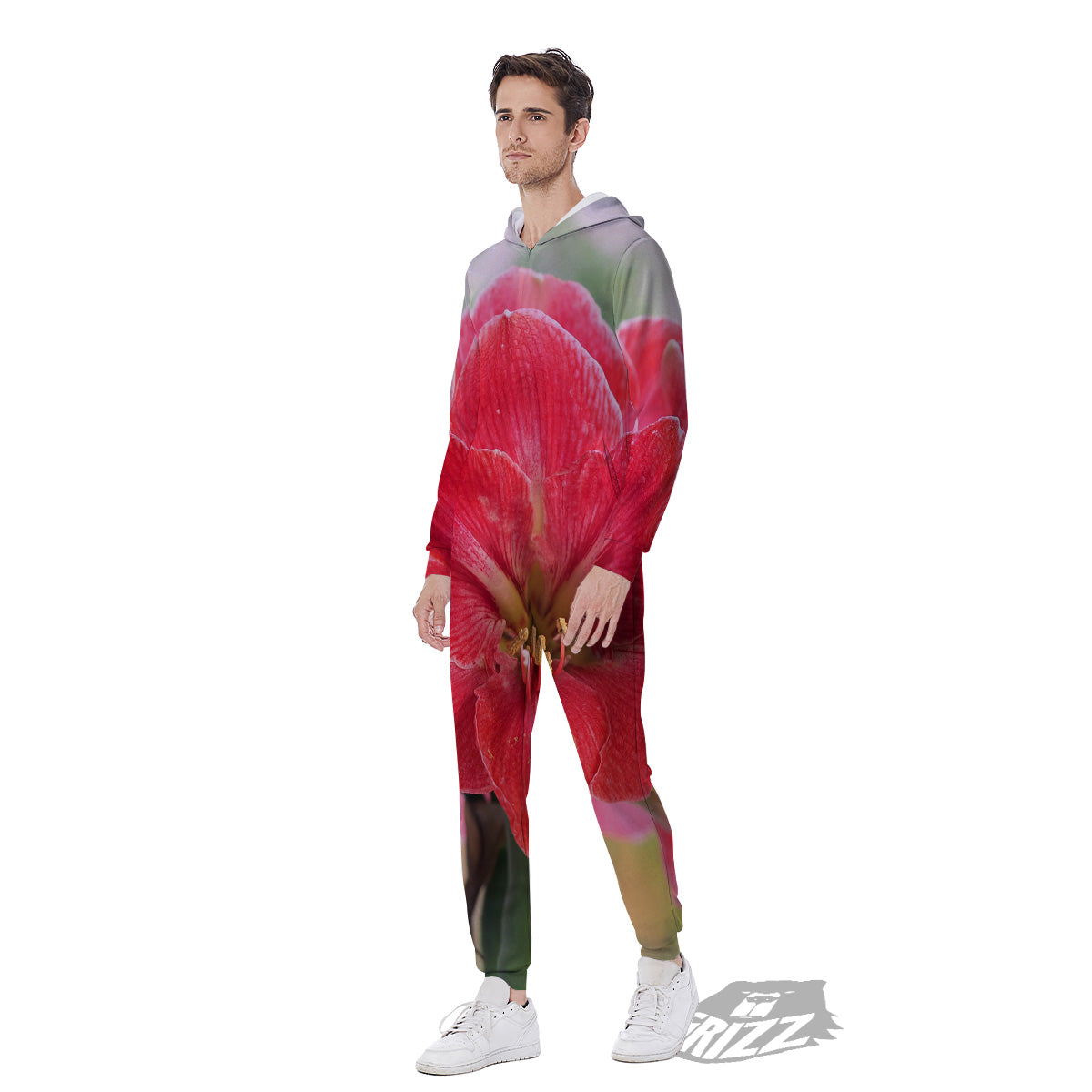 Fresh Amaryllis Print Men's Jumpsuit-grizzshop