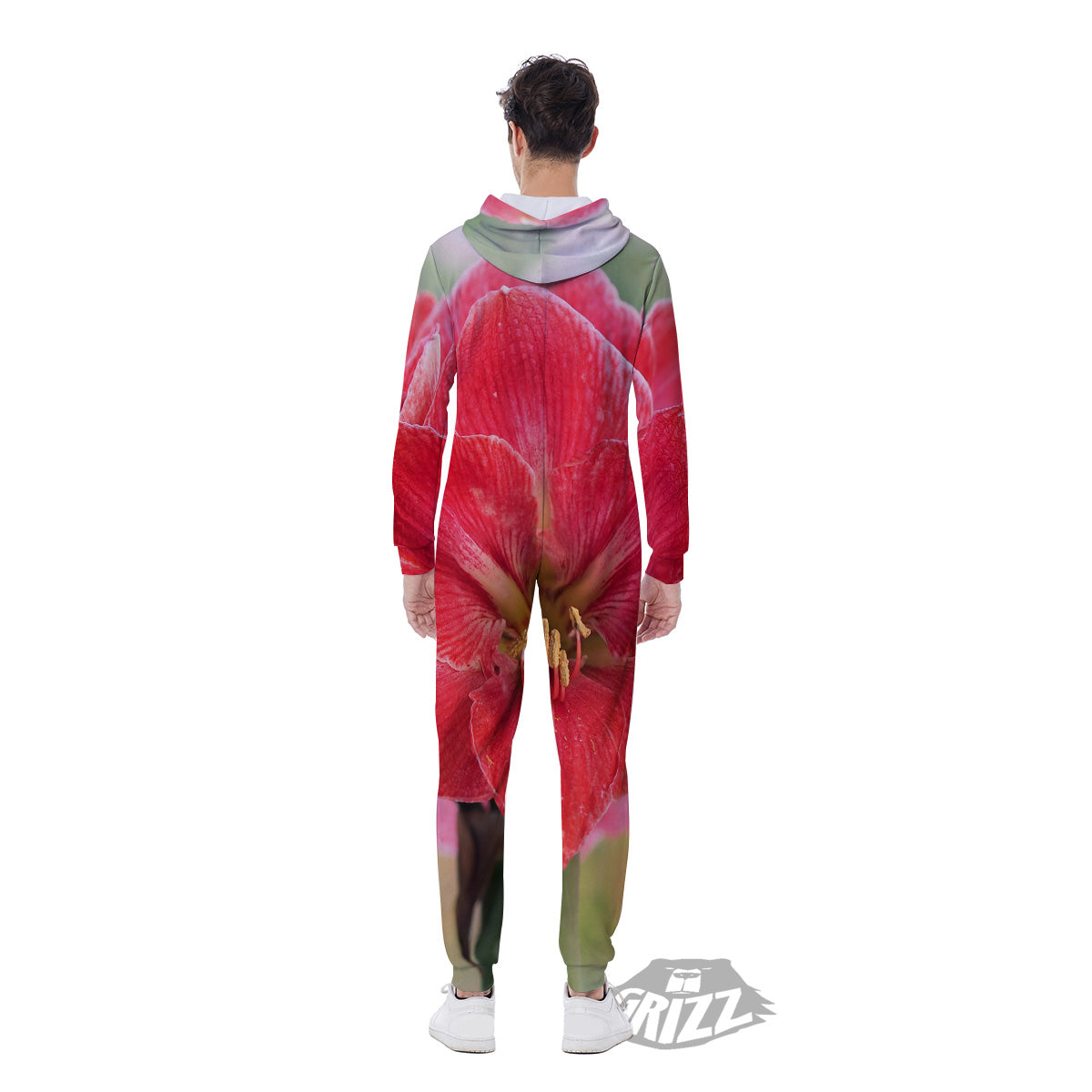 Fresh Amaryllis Print Men's Jumpsuit-grizzshop
