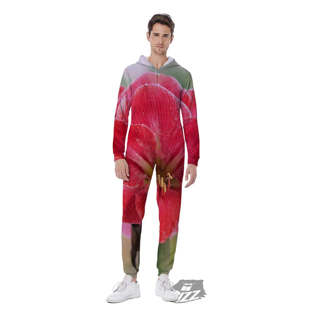 Fresh Amaryllis Print Men's Jumpsuit-grizzshop