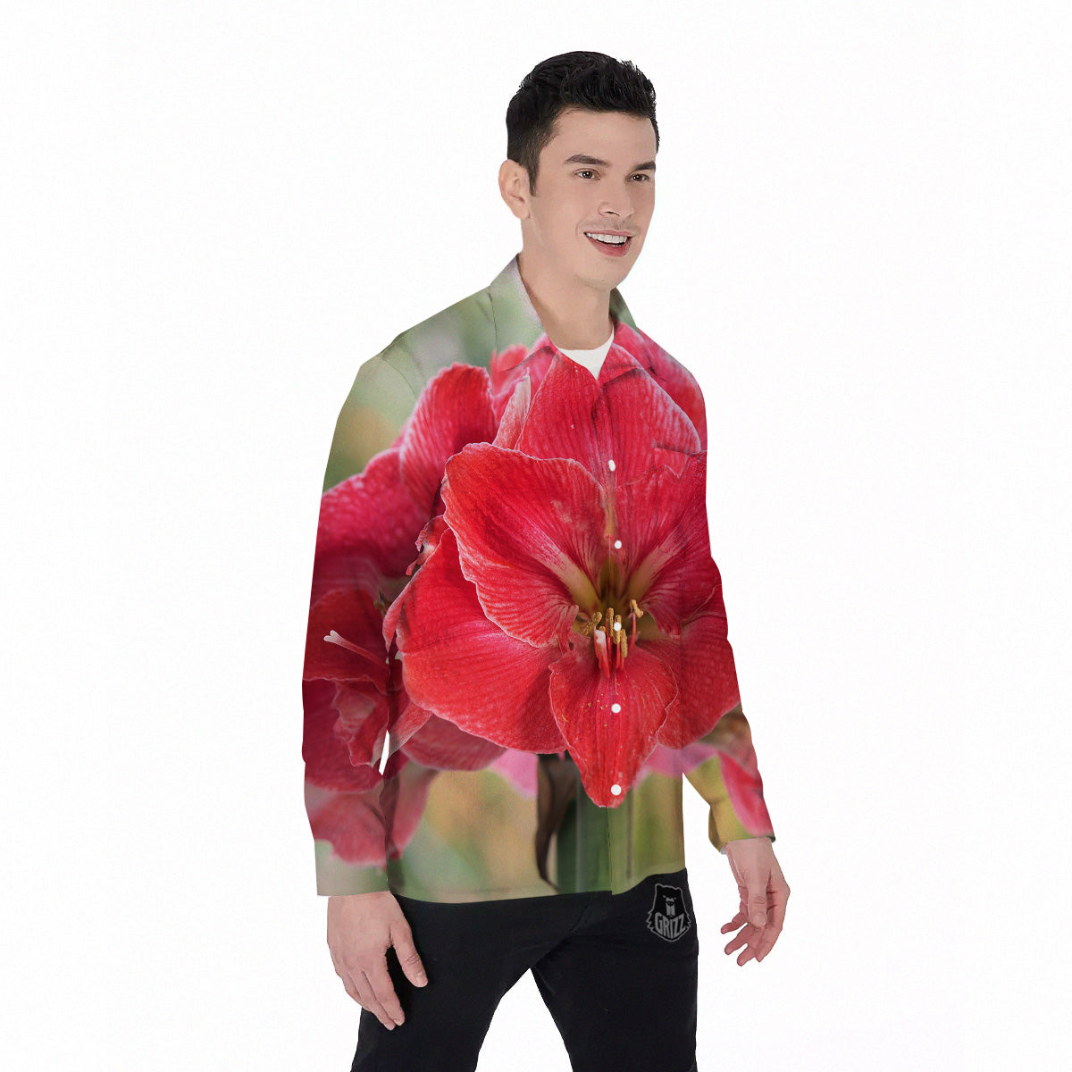 Fresh Amaryllis Print Men's Long Sleeve Shirts-grizzshop