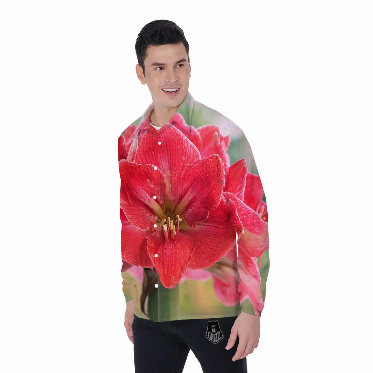 Fresh Amaryllis Print Men's Long Sleeve Shirts-grizzshop