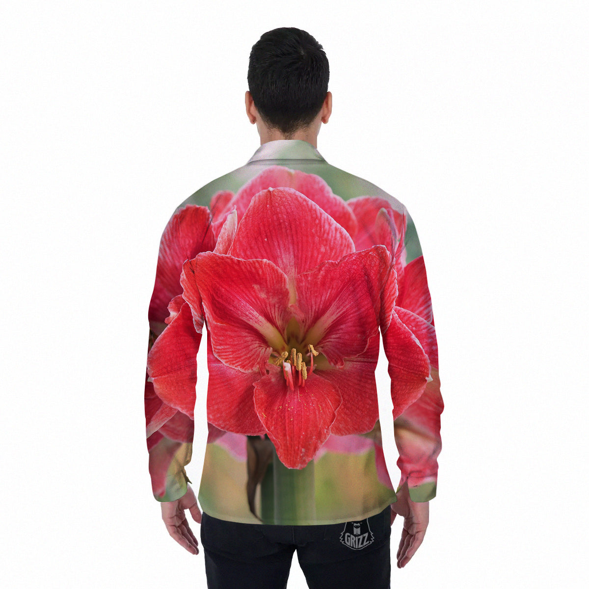 Fresh Amaryllis Print Men's Long Sleeve Shirts-grizzshop