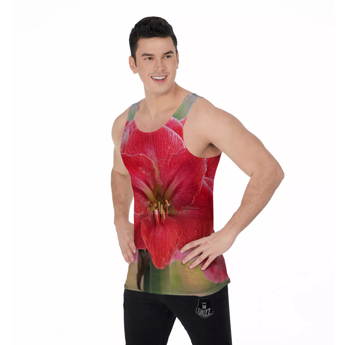 Fresh Amaryllis Print Men's Tank Top-grizzshop