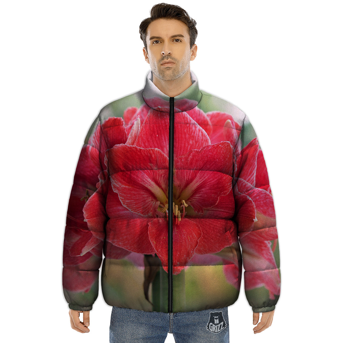 Fresh Amaryllis Print Puffer Jacket-grizzshop