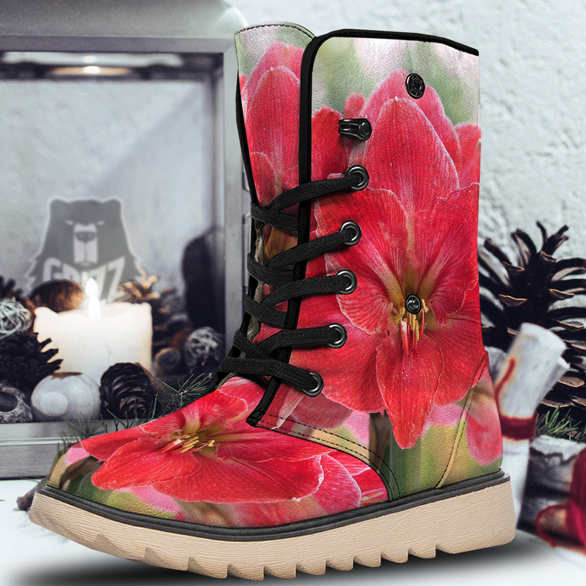 Fresh Amaryllis Print Snow Boots-grizzshop