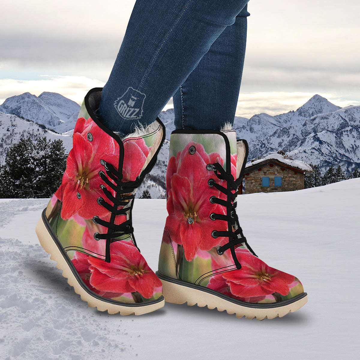 Fresh Amaryllis Print Snow Boots-grizzshop