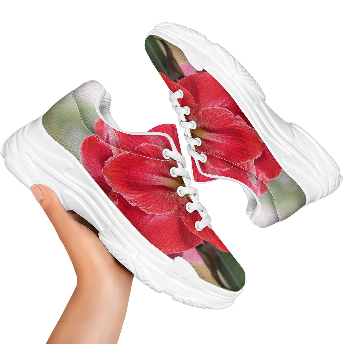 Fresh Amaryllis Print White Chunky Shoes-grizzshop