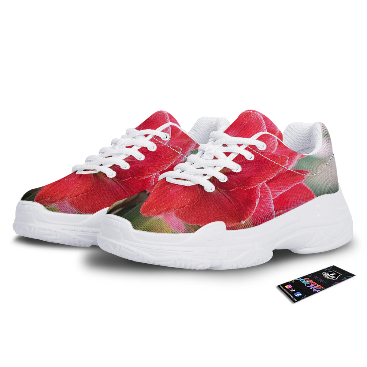 Fresh Amaryllis Print White Chunky Shoes-grizzshop