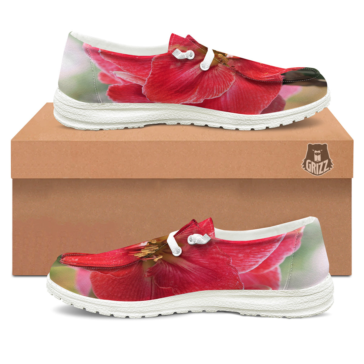 Fresh Amaryllis Print White Loafers-grizzshop