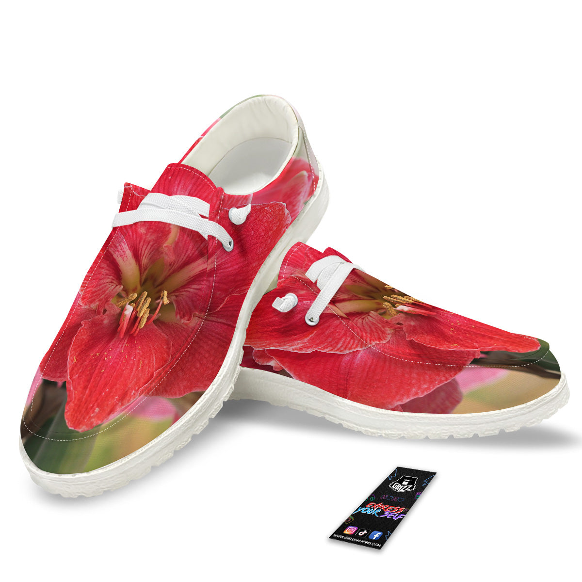 Fresh Amaryllis Print White Loafers-grizzshop