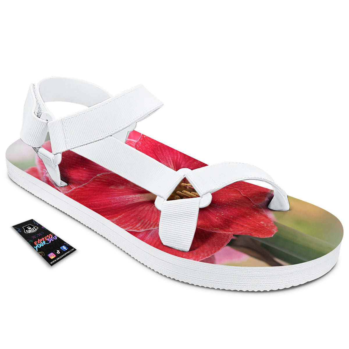 Fresh Amaryllis Print White Open Toe Sandals-grizzshop