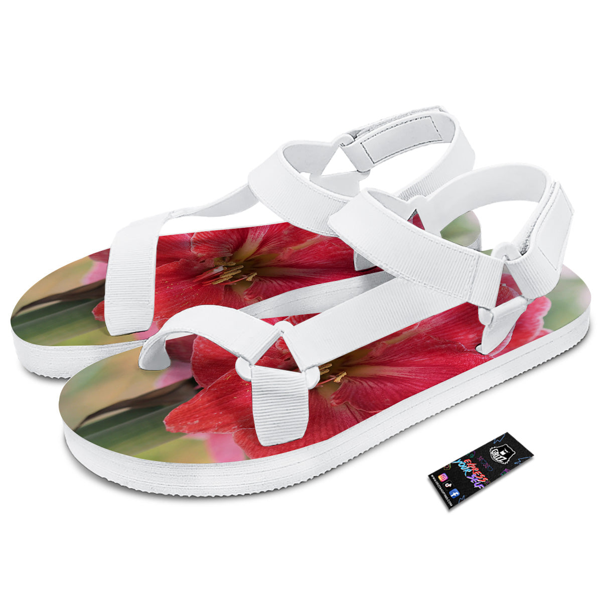 Fresh Amaryllis Print White Open Toe Sandals-grizzshop