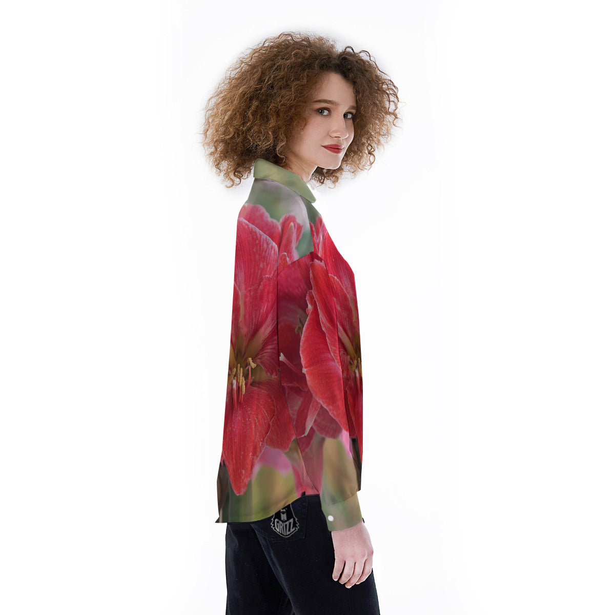 Fresh Amaryllis Print Women's Long Sleeve Shirts-grizzshop