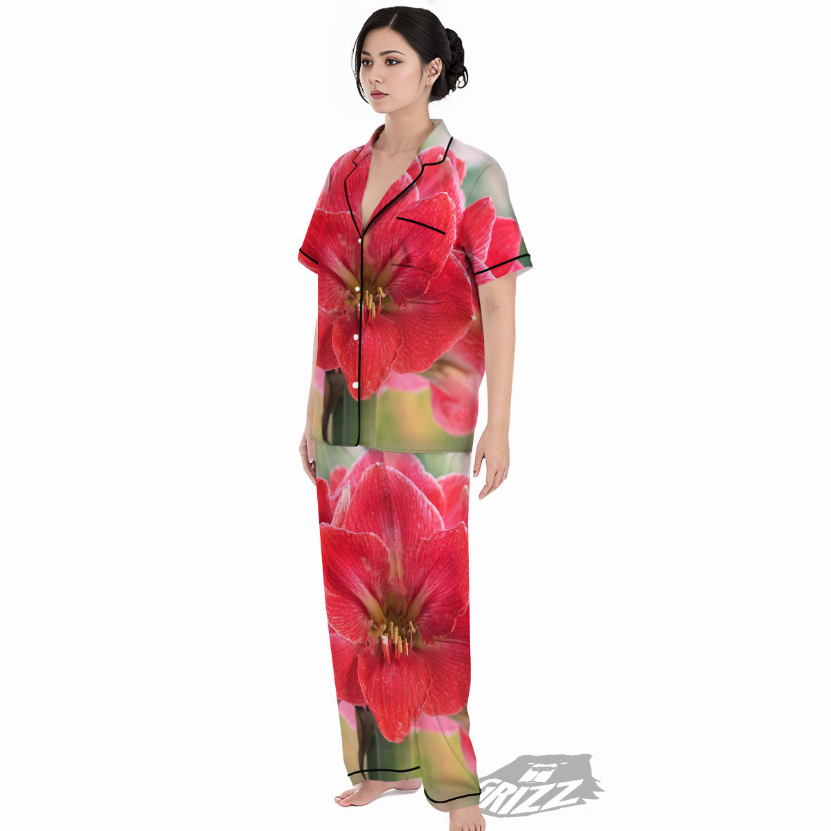 Fresh Amaryllis Print Women's Pajamas Set-grizzshop