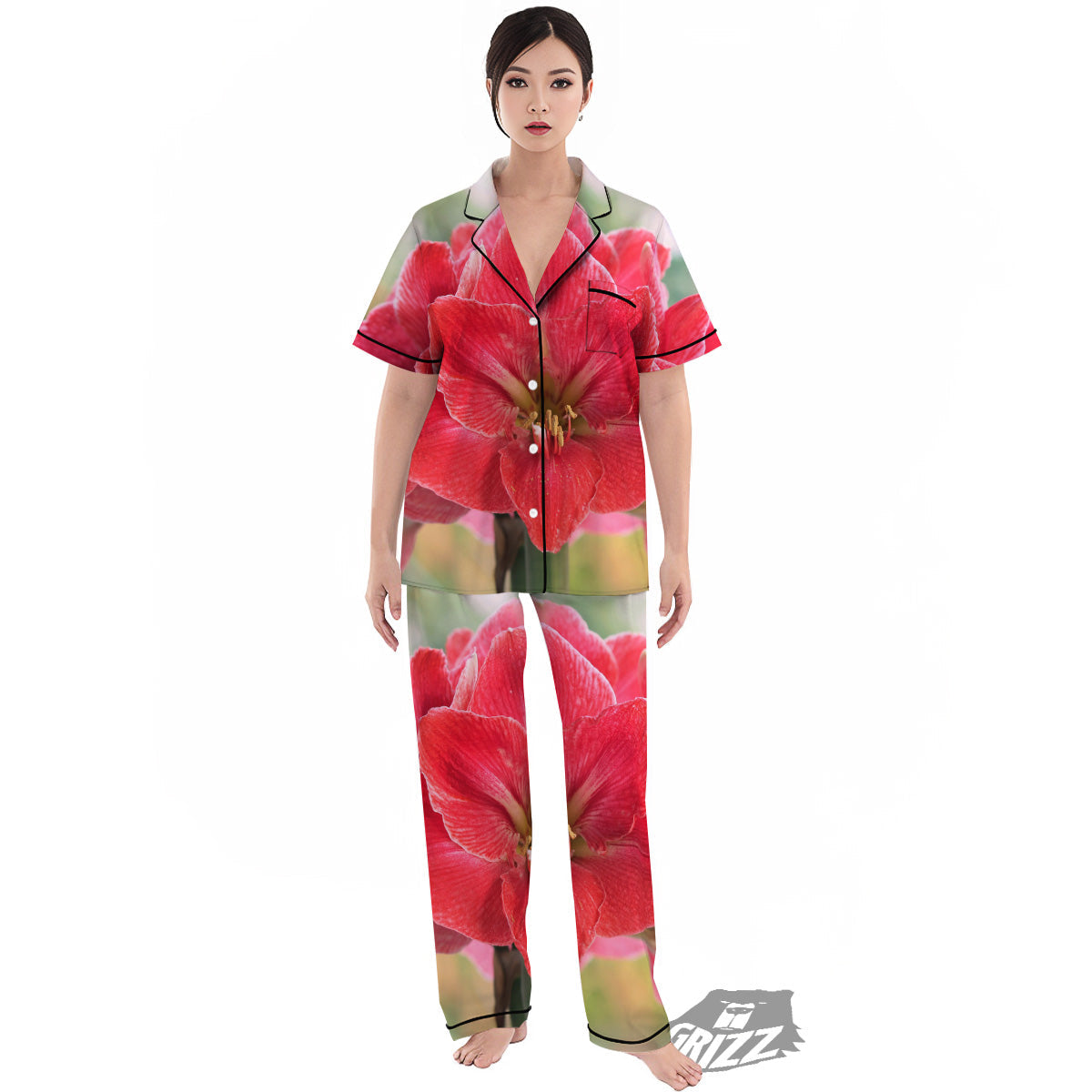 Fresh Amaryllis Print Women's Pajamas Set-grizzshop