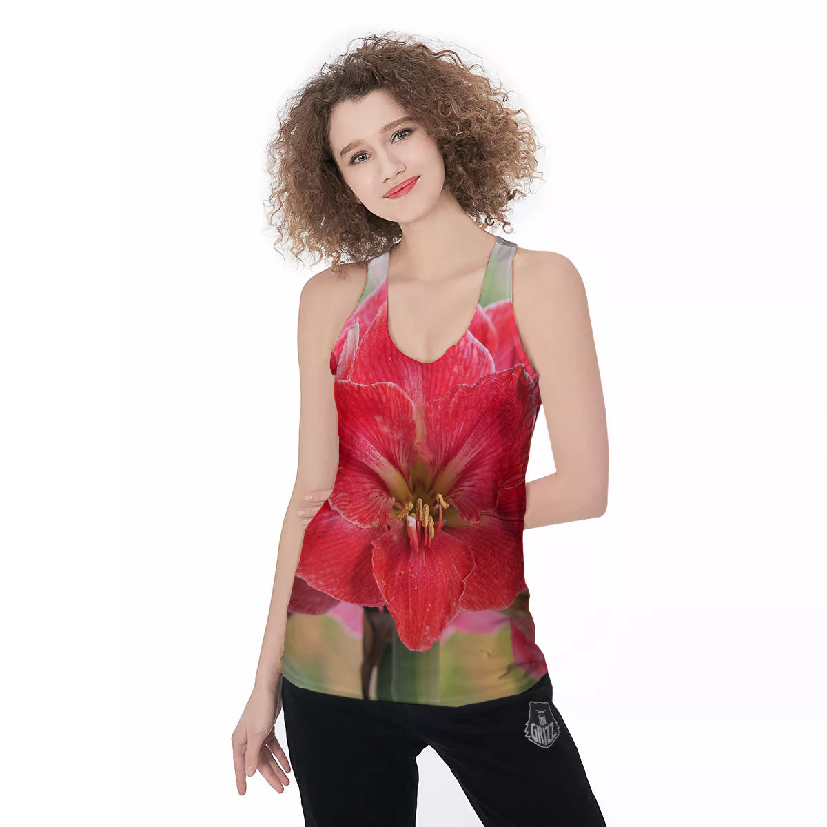 Fresh Amaryllis Print Women's Racerback Tank Top-grizzshop