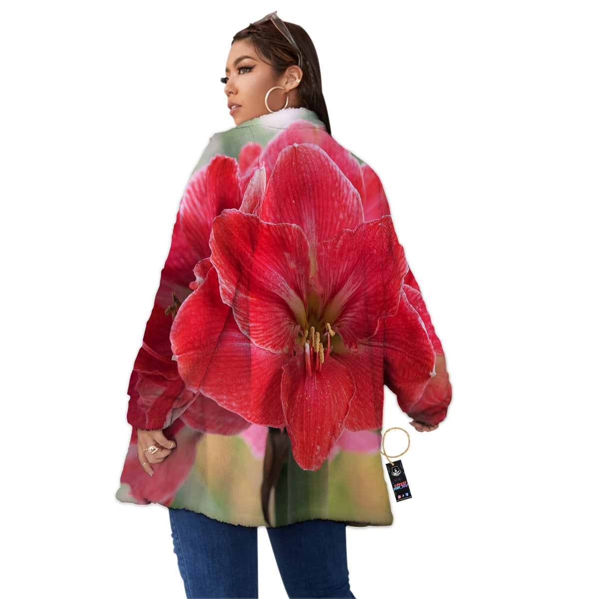 Fresh Amaryllis Print Women's Sherpa Jacket-grizzshop