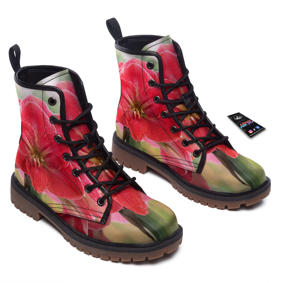 Fresh Amaryllis Print Work Boots-grizzshop