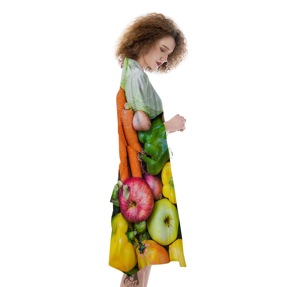 Fresh Green Fruit And Vegetables Print Kimono-grizzshop
