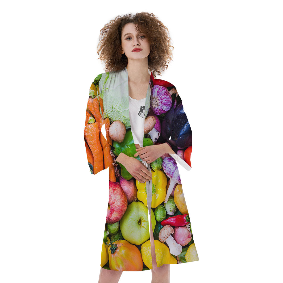 Fresh Green Fruit And Vegetables Print Kimono-grizzshop