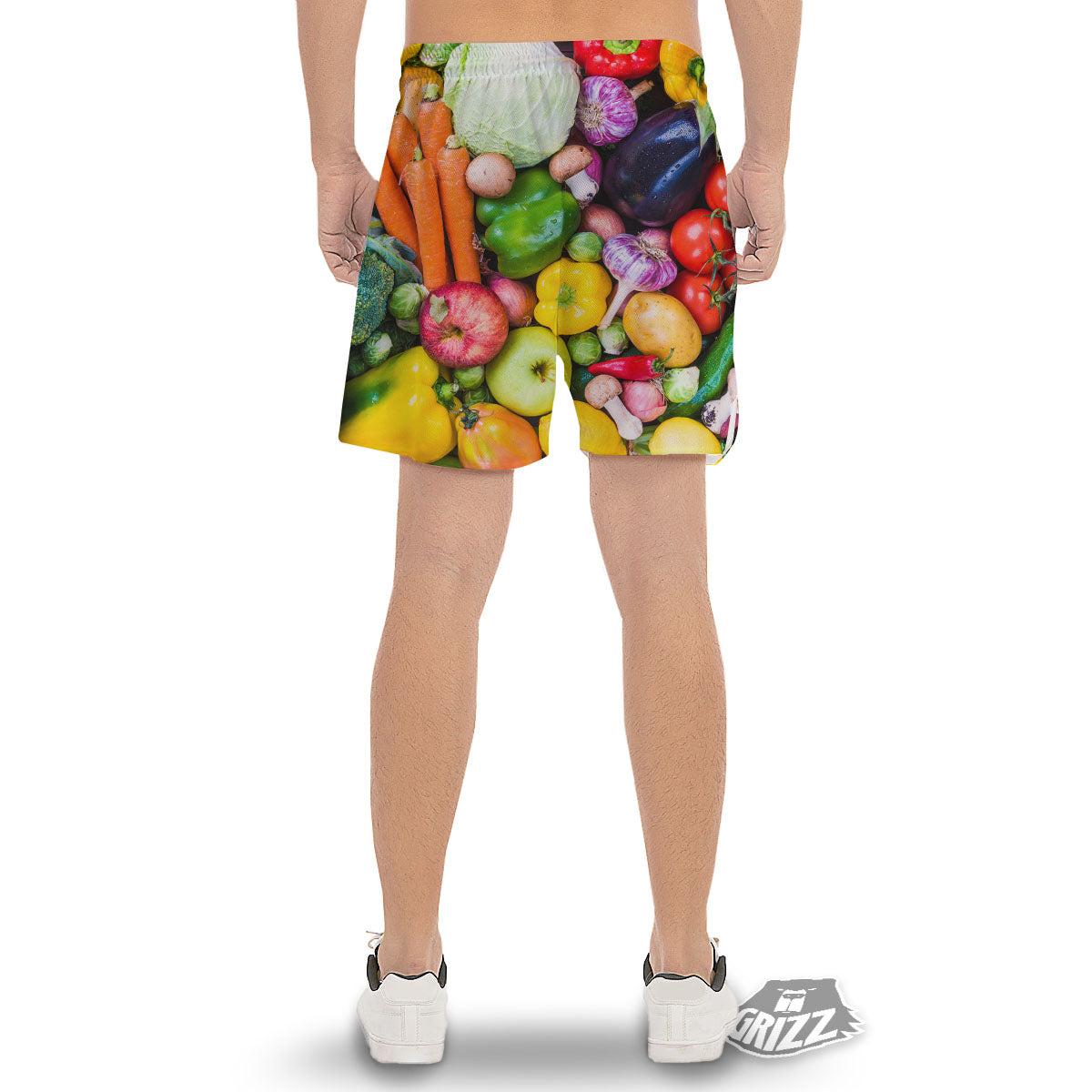 Fresh Green Fruit And Vegetables Print Men's Gym Shorts-grizzshop