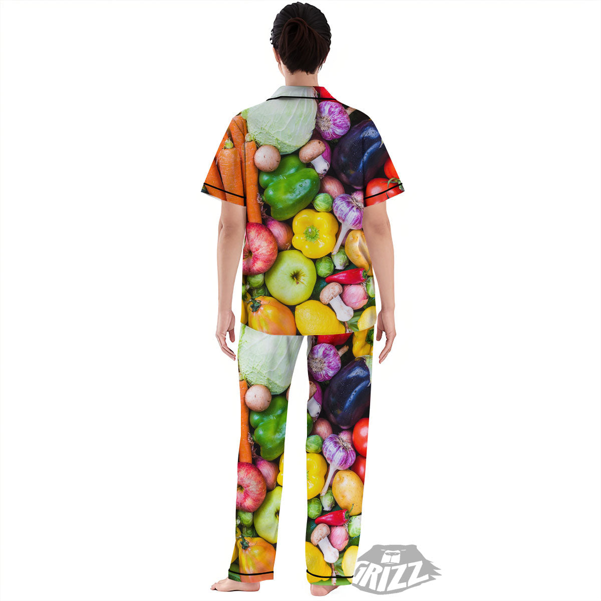 Fresh Green Fruit And Vegetables Print Women's Pajamas Set-grizzshop