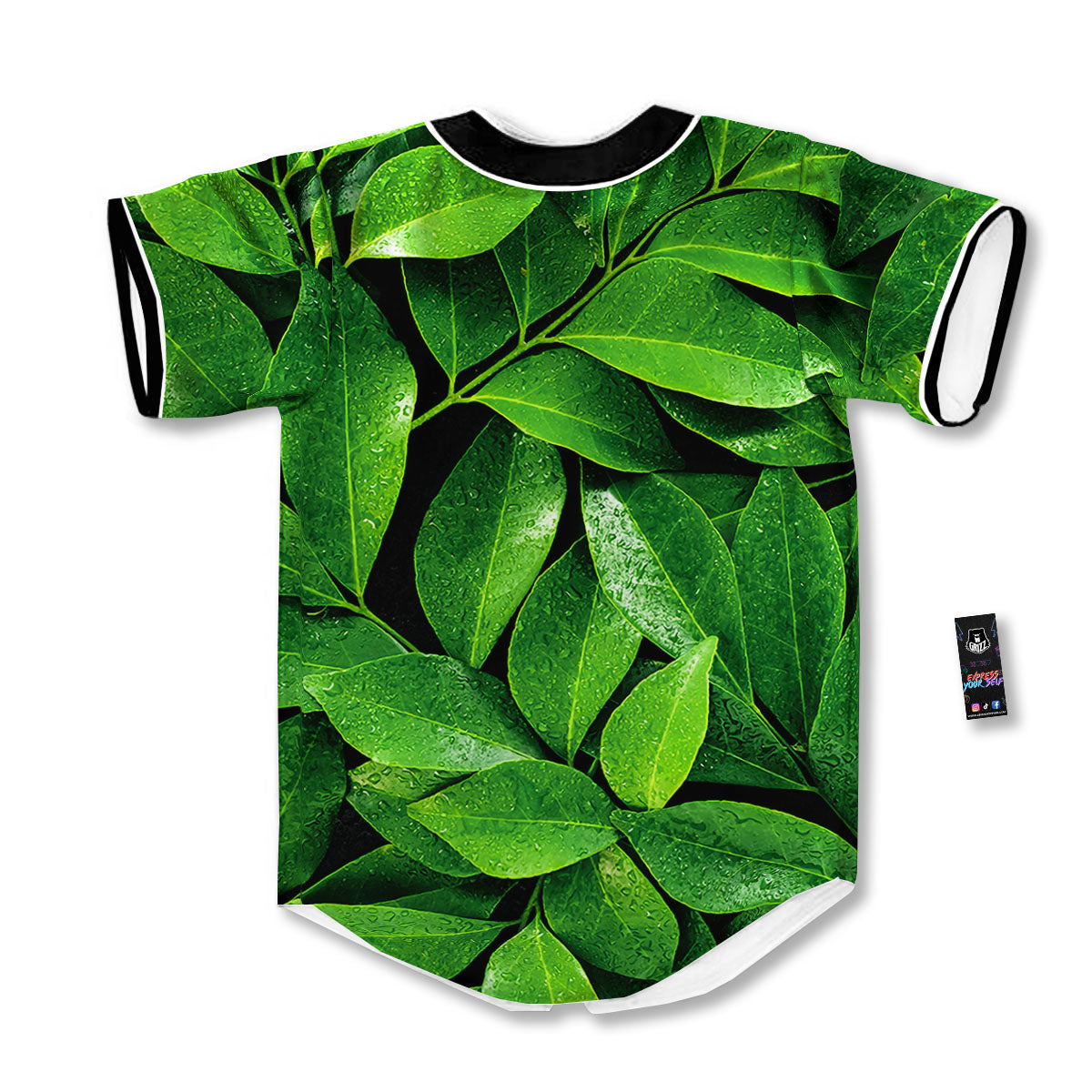 Fresh Leaf Green Print Baseball Jersey-grizzshop