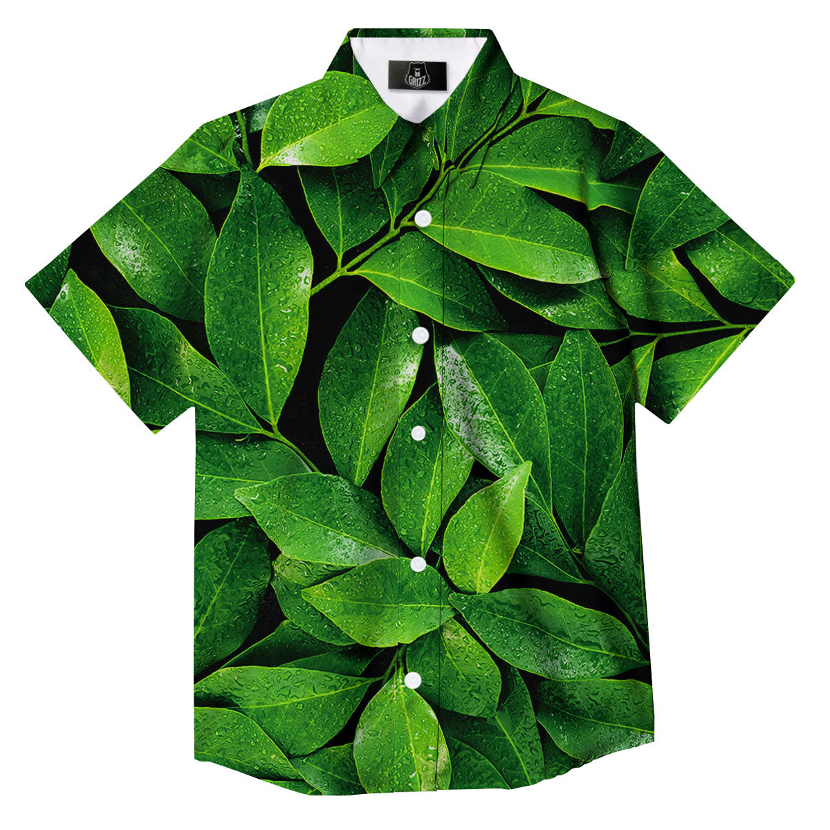 Fresh Leaf Green Print Button Up Shirt-grizzshop