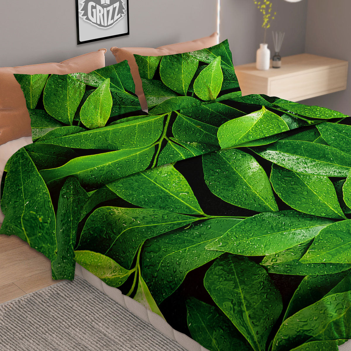 Fresh Leaf Green Print Duvet Cover Bedding Set