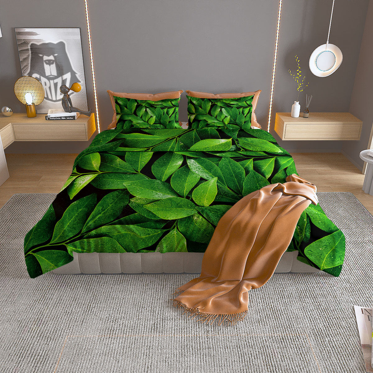Fresh Leaf Green Print Duvet Cover Bedding Set