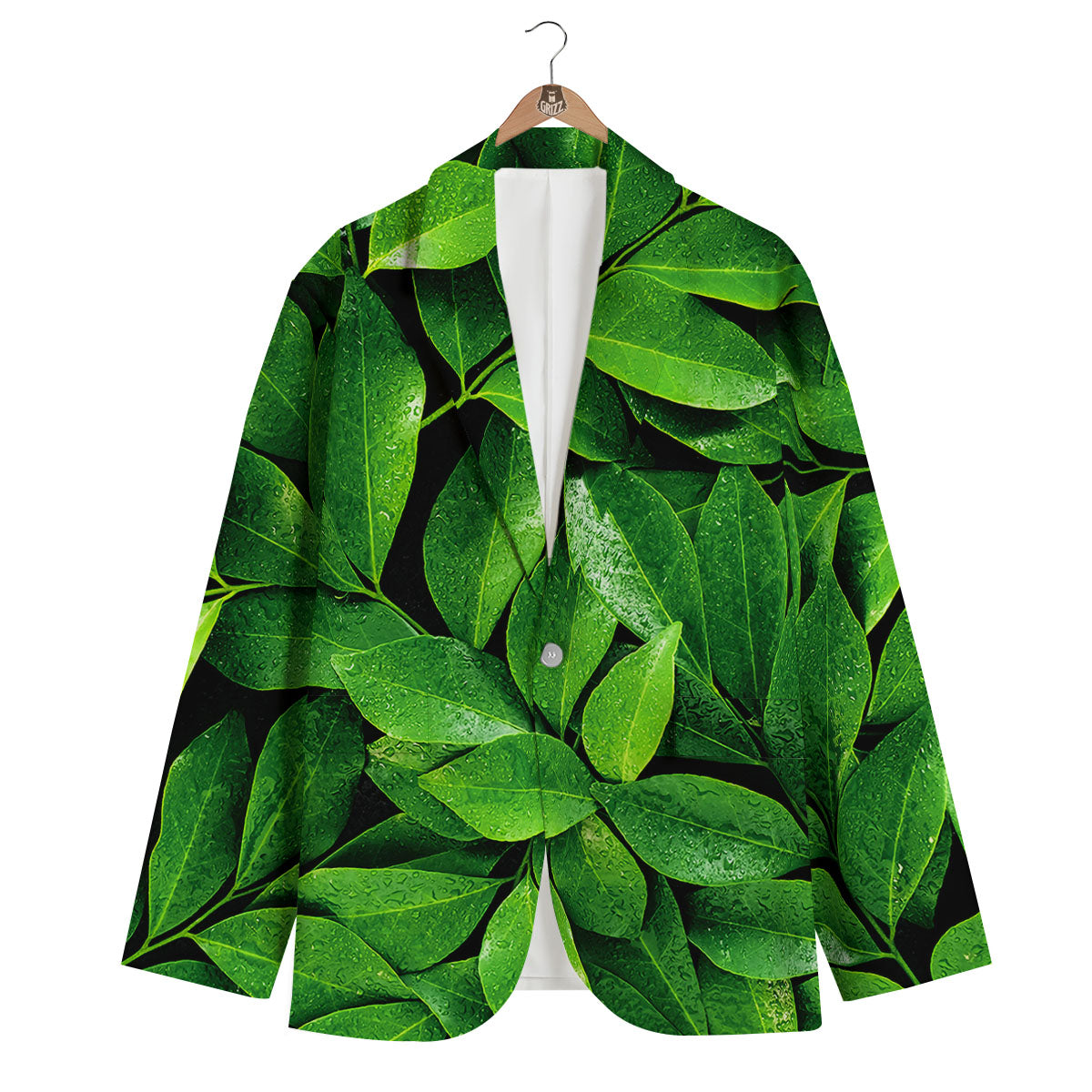 Fresh Leaf Green Print Men's Blazer-grizzshop