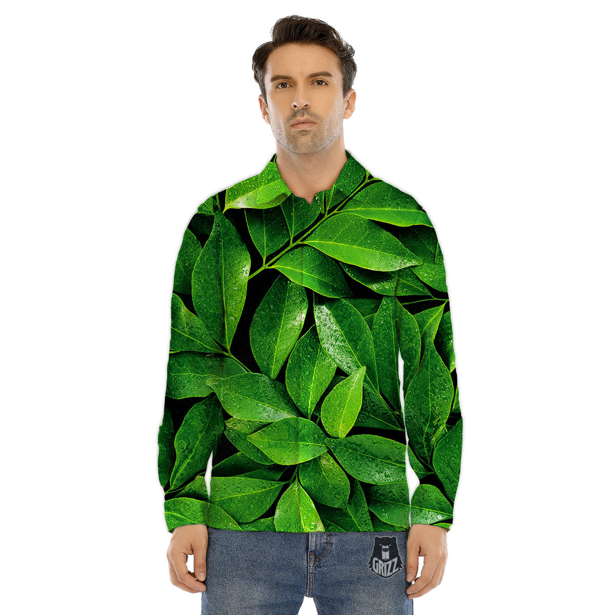 Fresh Leaf Green Print Men's Dress Shirts-grizzshop
