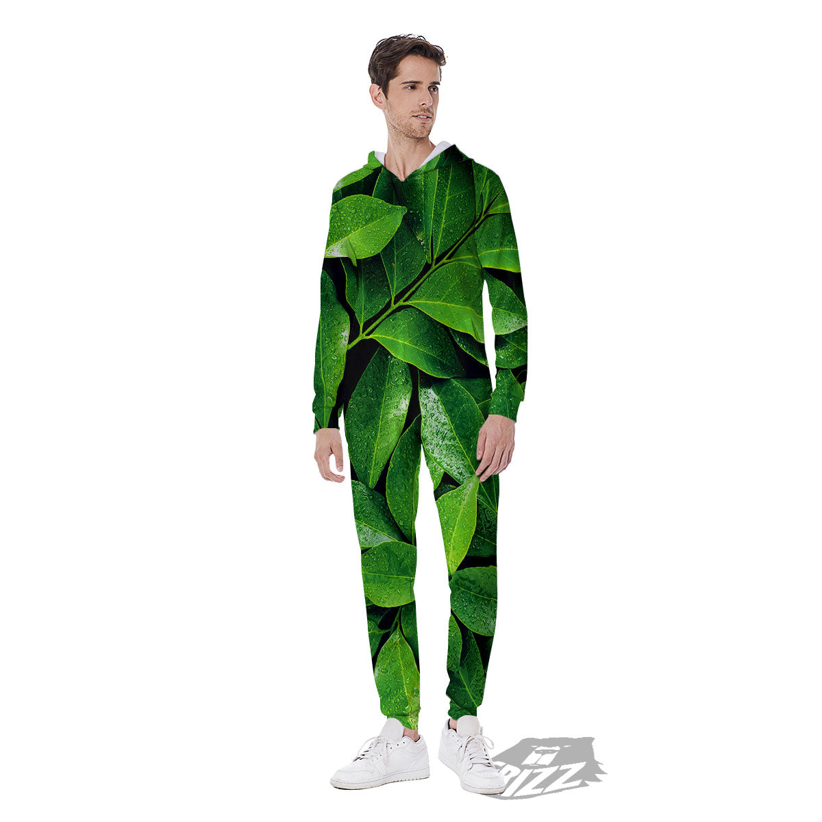 Fresh Leaf Green Print Men's Jumpsuit-grizzshop