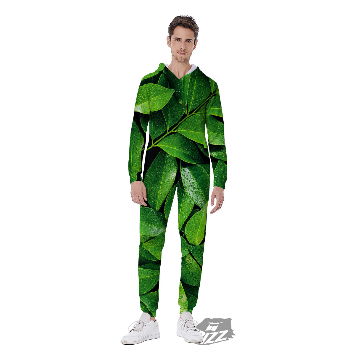 Fresh Leaf Green Print Men's Jumpsuit-grizzshop