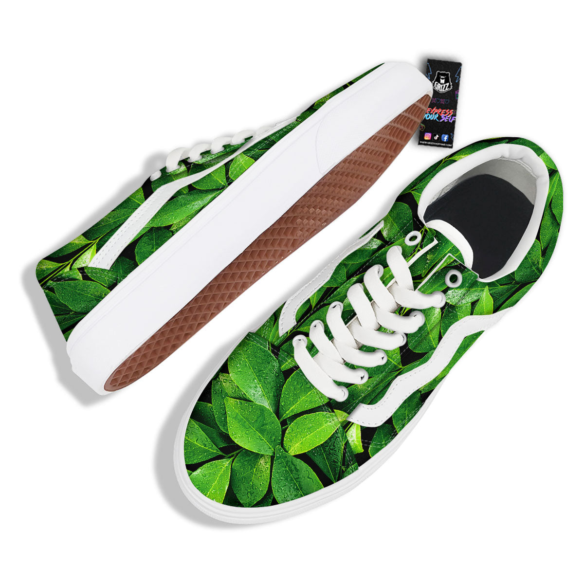 Fresh Leaf Green Print Skate Shoes-grizzshop