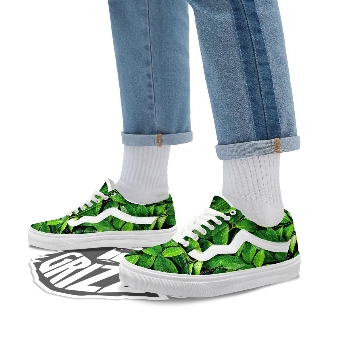 Fresh Leaf Green Print Skate Shoes-grizzshop