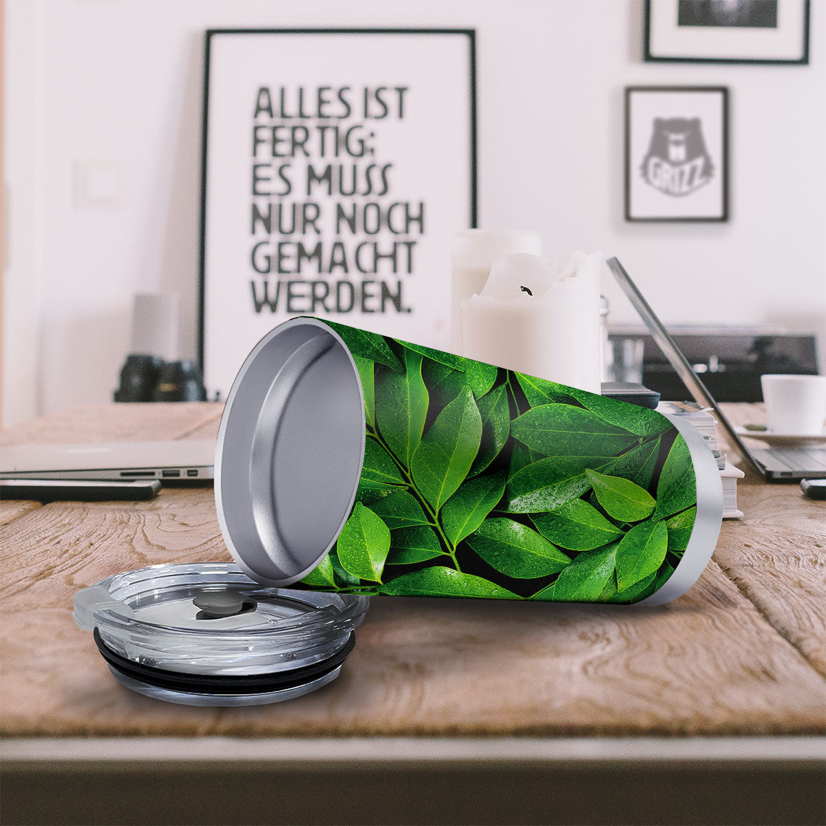 Fresh Leaf Green Print Tumbler-grizzshop