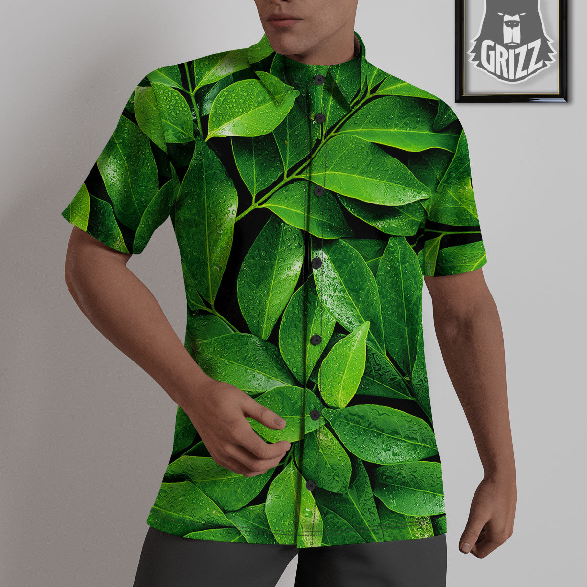 Fresh Leaf Green Print Untucked Shirts-grizzshop