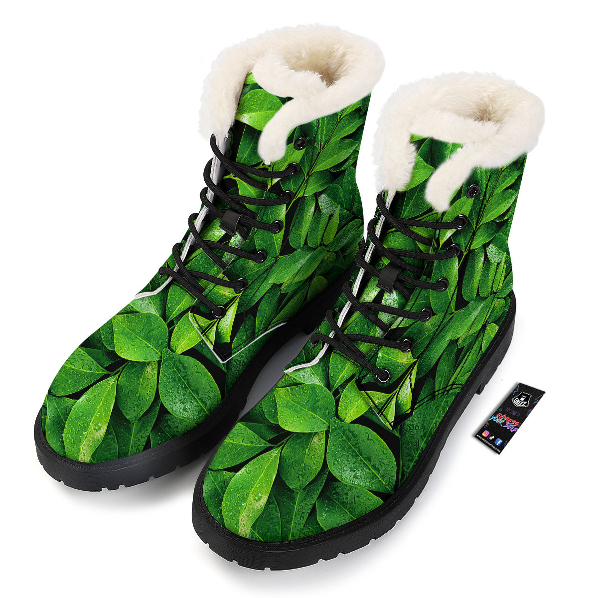 Fresh Leaf Green Print Winter Boots-grizzshop